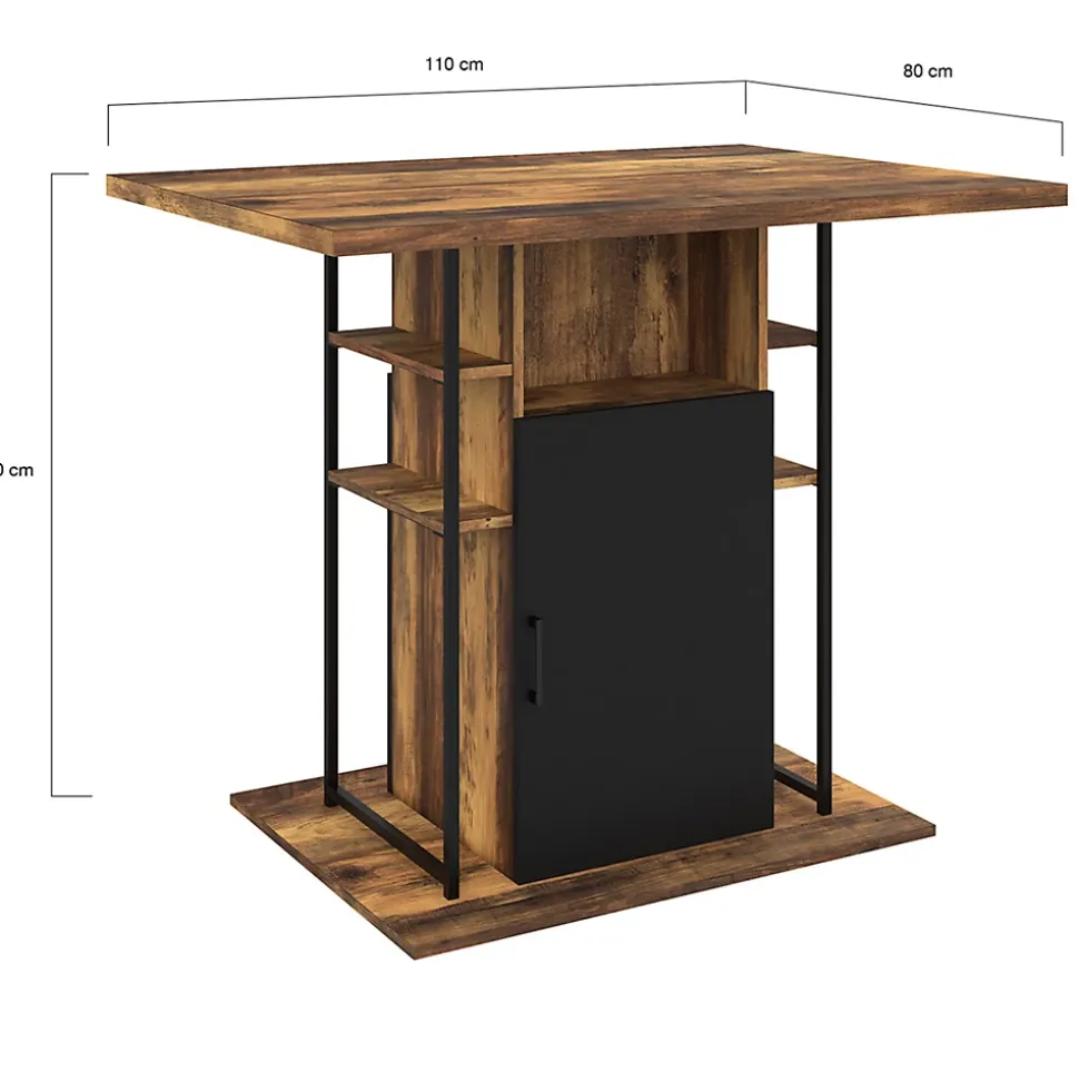 Ilot central UGO 110 cm bois noir et effet bois foncé HAWKINS avec rangements design industriel