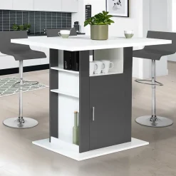 Ilot central UGO 110 cm bois blanc et gris avec rangements