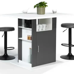 Ilot central UGO 110 cm bois blanc et gris avec rangements