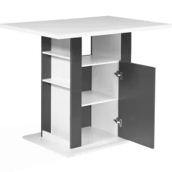 Ilot central UGO 110 cm bois blanc et gris avec rangements