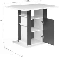 Ilot central UGO 110 cm bois blanc et gris avec rangements