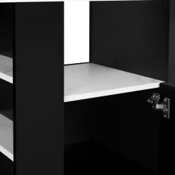 Ilot central UGO 110 cm effet marbre et noir ALASKA avec rangements