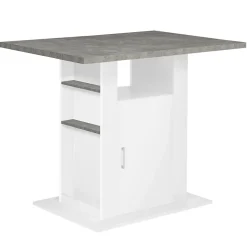 Ilot central UGO 110 cm plateau effet béton et blanc avec rangements