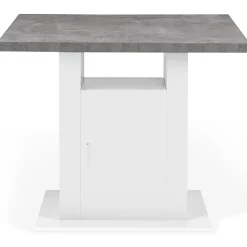 Ilot central UGO 110 cm plateau effet béton et blanc avec rangements