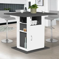 Ilot central UGO 110 cm plateau bois gris et blanc avec rangements