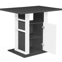 Ilot central UGO 110 cm plateau bois gris et blanc avec rangements