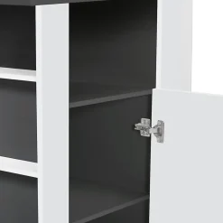 Ilot central UGO 110 cm plateau bois gris et blanc avec rangements