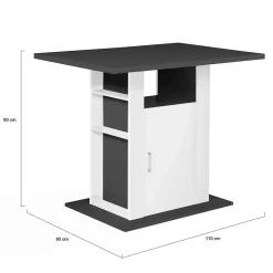 Ilot central UGO 110 cm plateau bois gris et blanc avec rangements