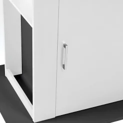 Ilot central UGO 110 cm plateau bois gris et blanc avec rangements