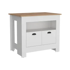 Ilot de cuisine Arlet en mélaminé avec 2 portes et 3 étagères , Blanc / Macadamia , 89.9 cm X 103 cm X 70 cm