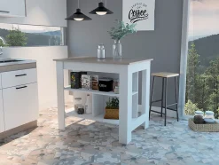 Ilot de cuisine Cala Antibactérien, surface antibactérienne et trois étagères , 89.91 cm X 102.87 cm X 69.85 cm , Multicolore