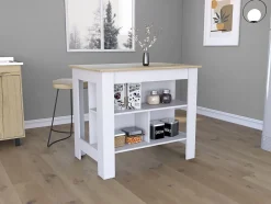 Ilot de cuisine Cala en mélaminé avec trois étagères , 89.99 cm X 102.99 cm X 69.97 cm , White / Duna