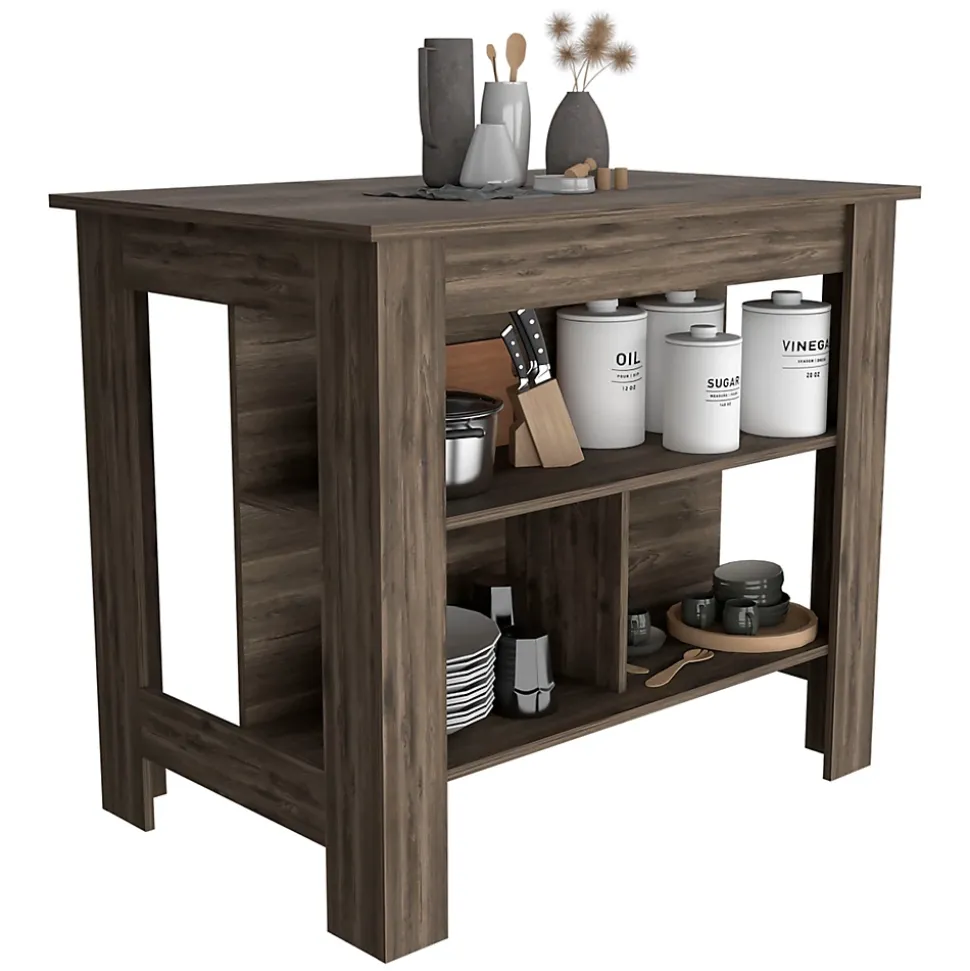 Ilot de cuisine Cala en mélaminé avec 3 étagères, marron, 90 cm X 103 cm X 70 cm