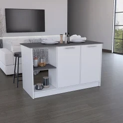 Ilot de cuisine Juniper en mélaminé avec 2 portes et 6 étagères, multicolore, 90 cm X 150 cm X 64 cm