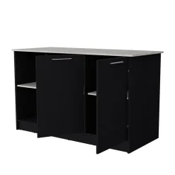 Ilot de cuisine Juniper en mélaminé avec deux portes et 3 étagères , 90 cm X 150 cm X 64 cm , Black / Ibiza