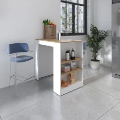 Ilot de cuisine Portree en mélamine 3 étagères et rangement ouvert , 91.28 cm X 92 cm X 59 cm , Multicolore