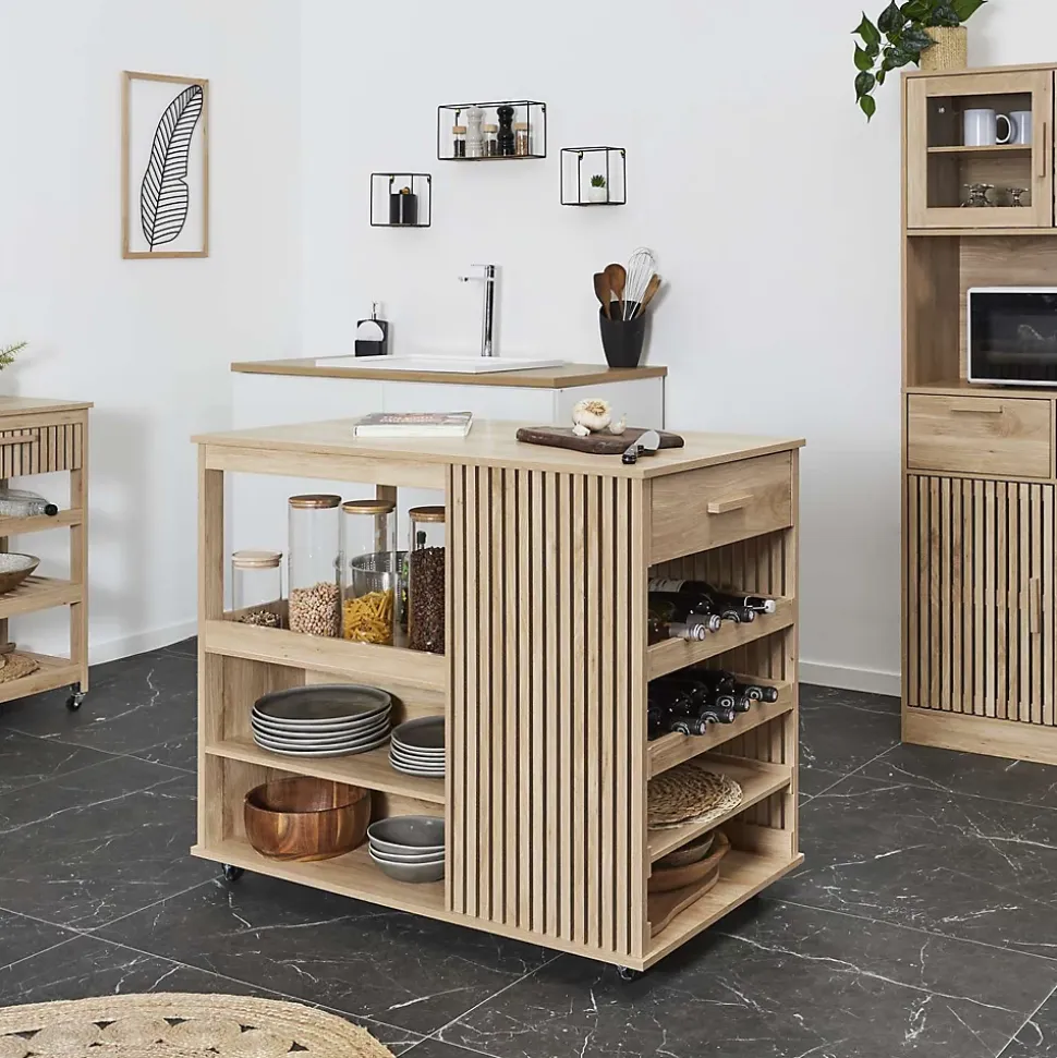 Ilot de cuisine Saulk en bois - Marron