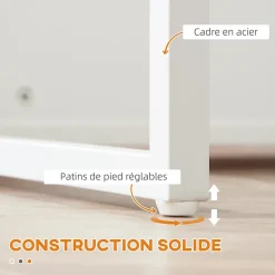 Ilot de cuisine table de bar - 3 étagères, porte-couteaux acier inox. - blanc aspect chêne clair