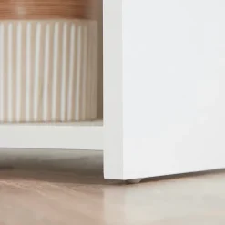 Ilot de cuisine table de bar - 3 étagères, porte-couteaux acier inox. - blanc aspect chêne clair