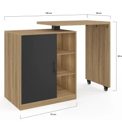 Ilot rotatif POLO meuble de bar pivotant 2 en 1 imitation hêtre porte noire