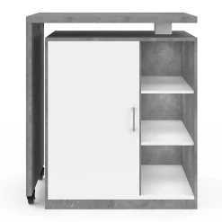 Ilot rotatif POLO meuble de bar pivotant 2 en 1 imitation béton porte blanche