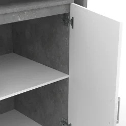 Ilot rotatif POLO meuble de bar pivotant 2 en 1 imitation béton porte blanche