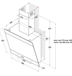 INDESIT Hotte décorative 80 cm 647 m3/h verre noir - IHVP83FLMK