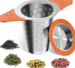 Infuseur à thé orange en acier inoxydable avec poignée
