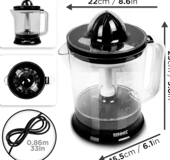 JE416 Presse agrumes 40W Capacité 1,6 litre Filtre réglable pour la pulpe Jus oranges citrons agrume frais Duronic