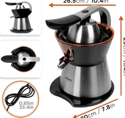 JE304 Presse agrumes 300W Capacité 400 ml Filtre réglable Poignée en aluminium Jus oranges citrons agrume frais Duronic