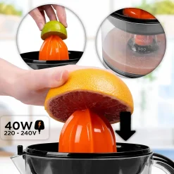 JE407 Presse agrumes 40W Capacité 700 ml 2 cônes interchangeables Filtre réglable Jus oranges citrons agrume frais Duronic