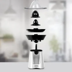 JE6 SR Presse agrume électrique 100W Bec verseur 2 cônes interchangeables jus oranges citrons agrume frais Duronic