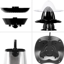 JE6 SR Presse agrume électrique 100W Bec verseur 2 cônes interchangeables jus oranges citrons agrume frais Duronic