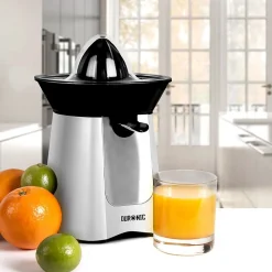 JE6 SR Presse agrume électrique 100W Bec verseur 2 cônes interchangeables jus oranges citrons agrume frais Duronic