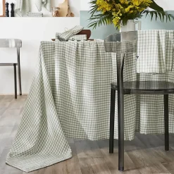 JOEL - Nappe Rectangulaire 150x250cm Gaze de Coton Vichy Coloris Eucalyptus
