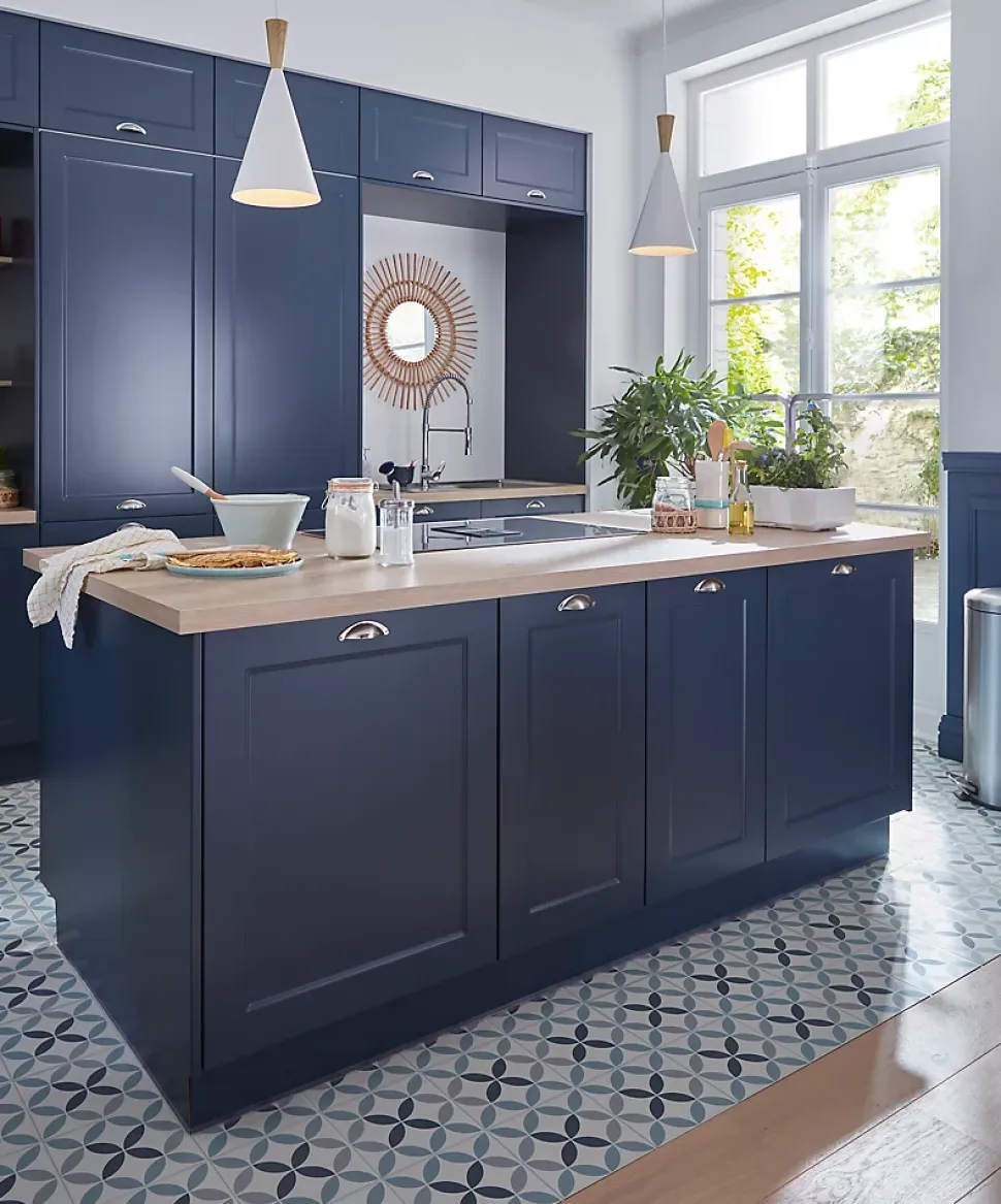 Joue de finition caisson bas Goodhome Artemisia Bleu nuit H. 90 cm x l. 61 cm x Ep. 18 mm