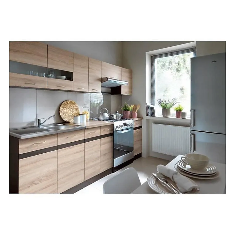 JUNONA Cuisine complete avec eclairage LED et plan de travail L 2m40 - Decor chene sonoma