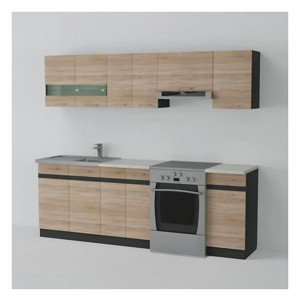 JUNONA Cuisine complete avec eclairage LED et plan de travail L 2m40 - Decor chene sonoma