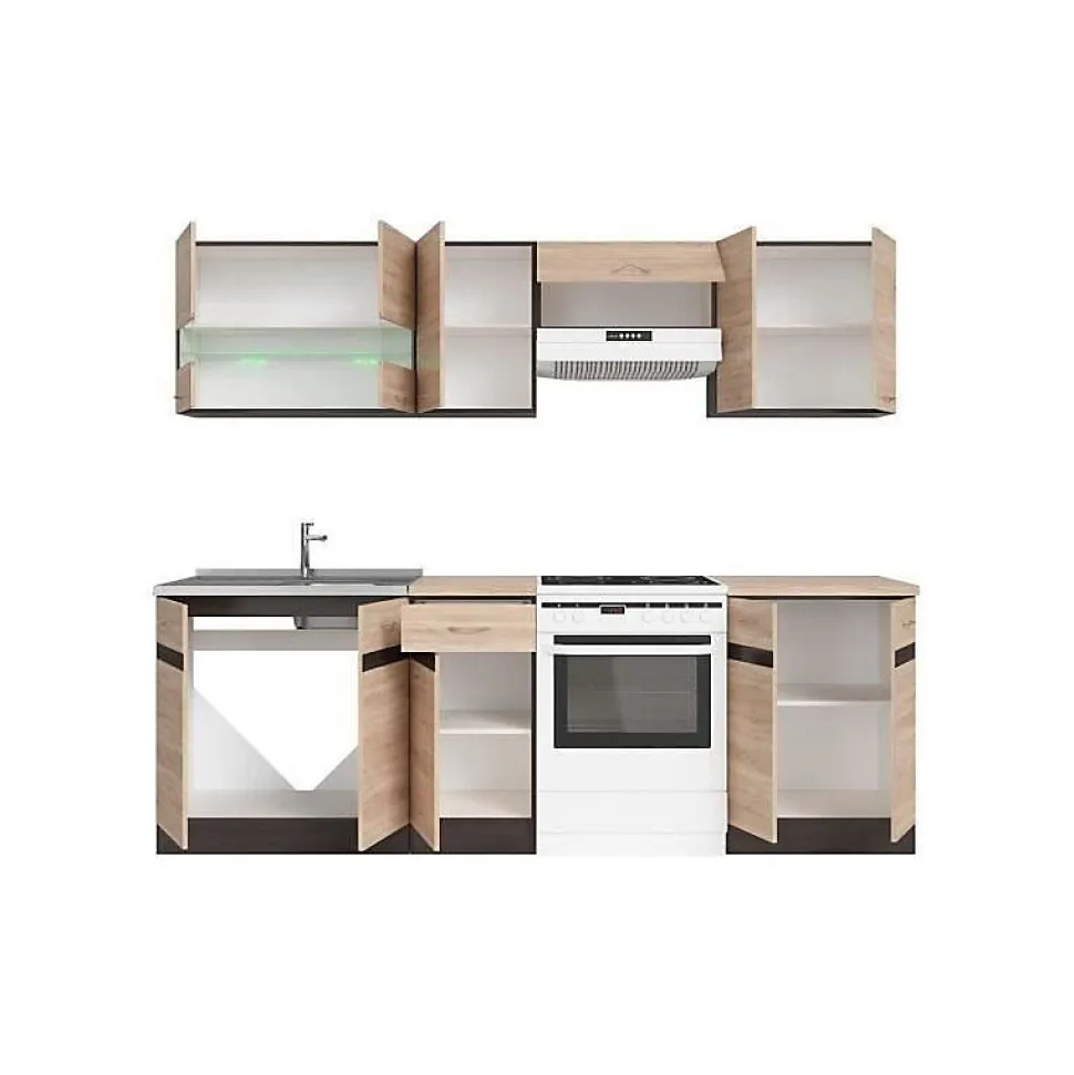 JUNONA Cuisine complete avec eclairage LED et plan de travail L 2m40 - Decor chene sonoma