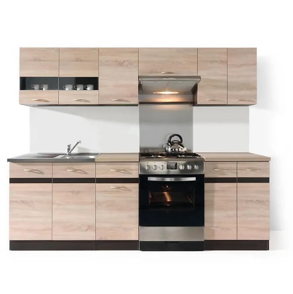 JUNONA Cuisine complete avec eclairage LED et plan de travail L 2m40 - Decor chene sonoma