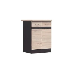 JUNONA Meuble bas de cuisine 60 cm - 2 Portes - Plan de travail - Chene sonoma