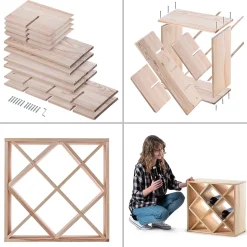 KADAX Casier à vin en grille en bois marron clair