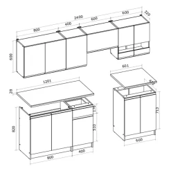 Katarina LUX 2,4 m, ensemble de meubles de cuisine à assembler, blanc et chêne (KSETKATARINAO)