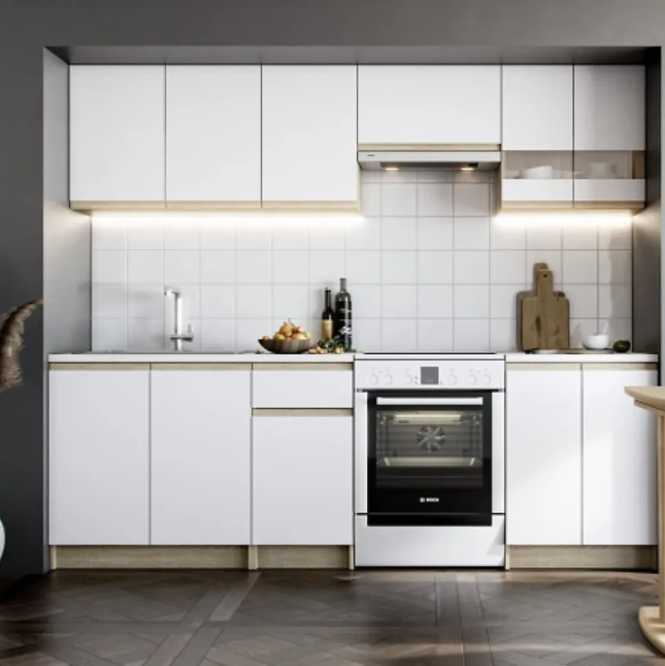 Katarina LUX 2,4 m, ensemble de meubles de cuisine à assembler, blanc et chêne (KSETKATARINAO)