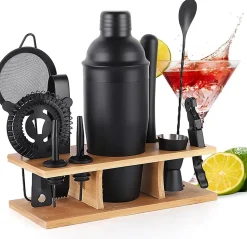 Kit Barman Mixology 11 Pièces avec Support Bambou noir
