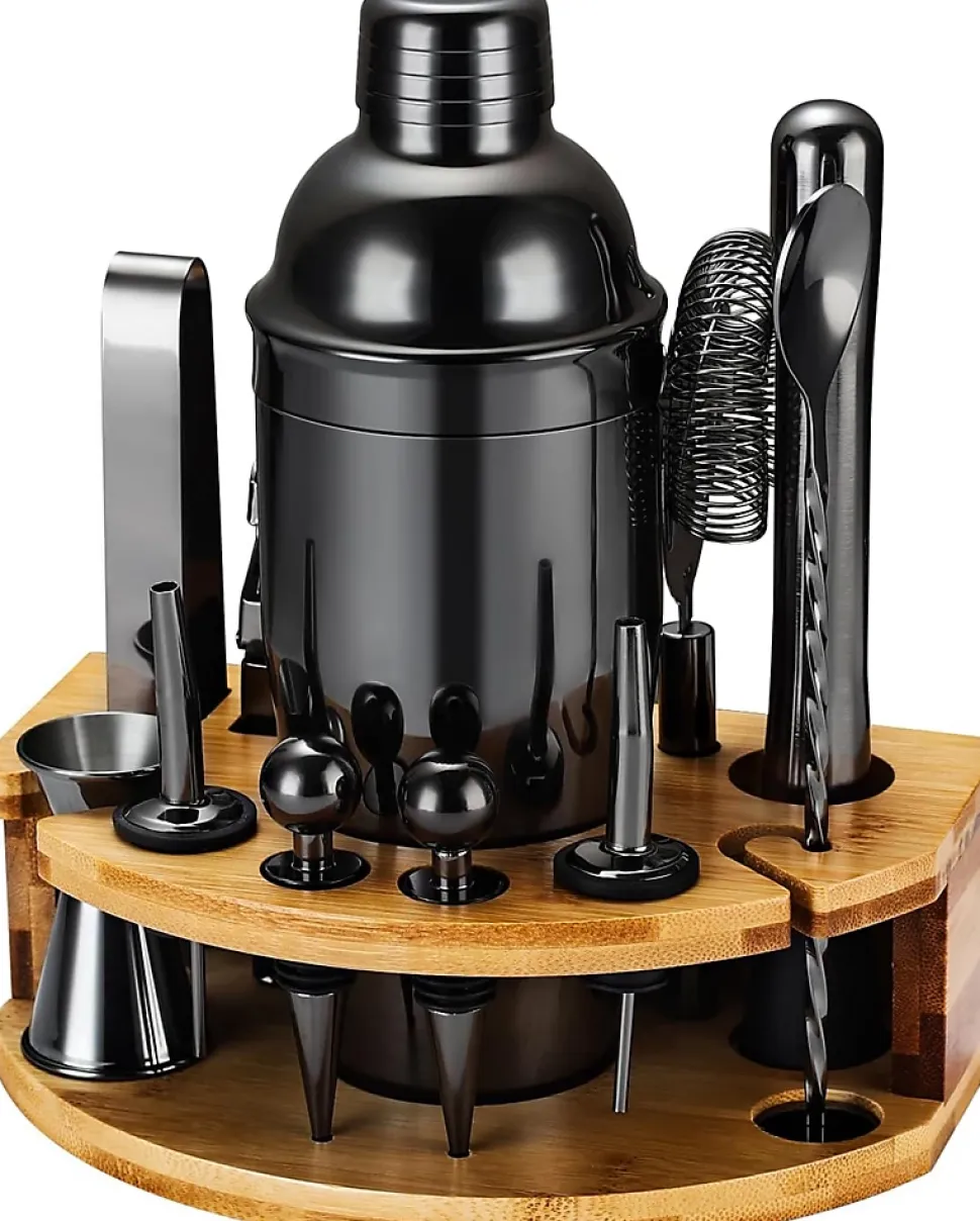 Kit Cocktail 12 Pièces en Acier Inoxydable et Bambou noir
