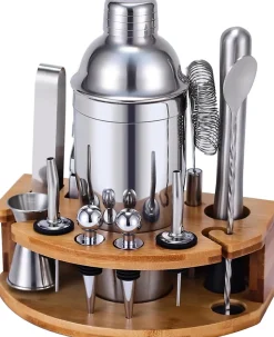Kit Cocktail 12 Pièces en Acier Inoxydable et Bambou gris