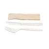 Kit couverts blanc 3 en 1 en maïs : couteau + fourchette + serviette kraft - 500 unités - Betik