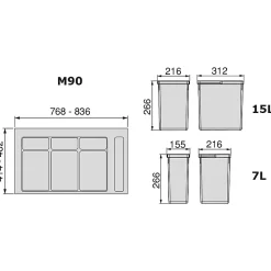 Kit de poubelles de cuisine avec base 2 bacs de 12 litres Recycle