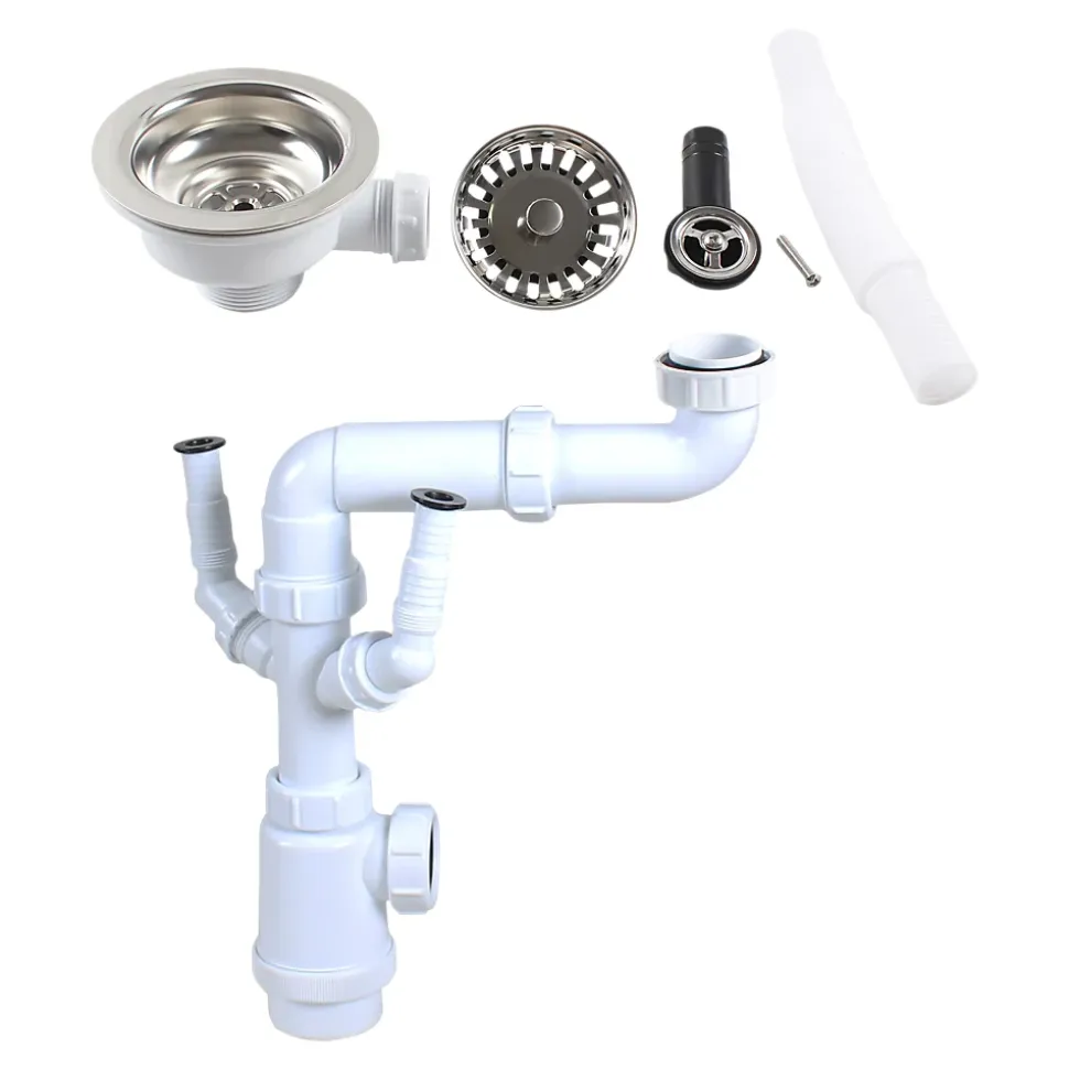 Kit de vidage A manuel évier avec panier acier inoxydable 1 bac